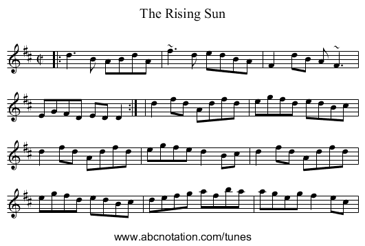Rising Sun, The - staff notation