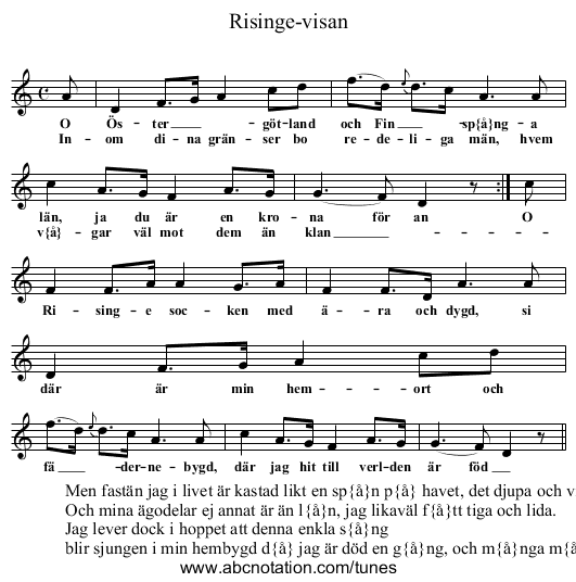 Risinge-visan - staff notation