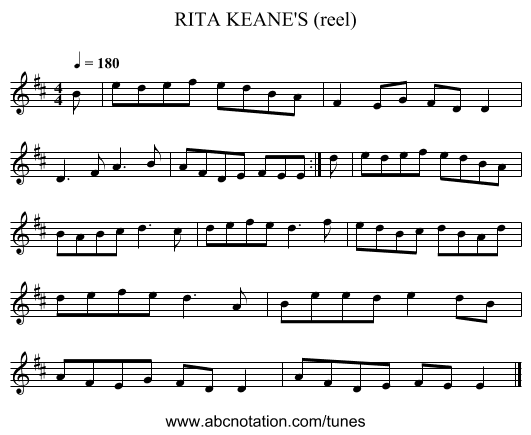 RITA KEANE'S (reel) - staff notation