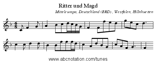 Ritter und Magd - staff notation