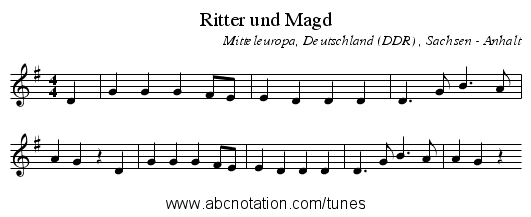 Ritter und Magd - staff notation