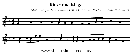 Ritter und Magd - staff notation