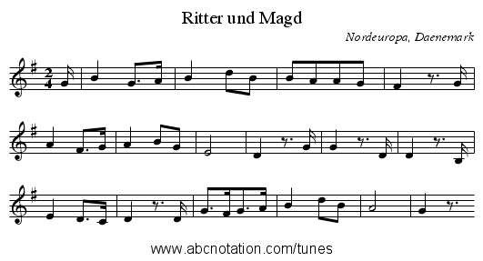 Ritter und Magd - staff notation
