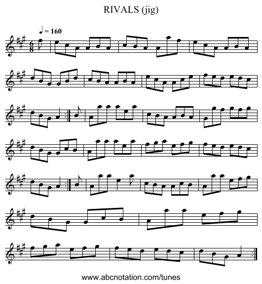 RIVALS (jig) - staff notation