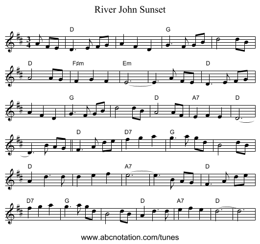 River John Sunset - staff notation
