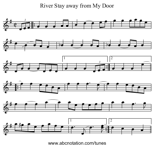 River Stay away from My Door - staff notation