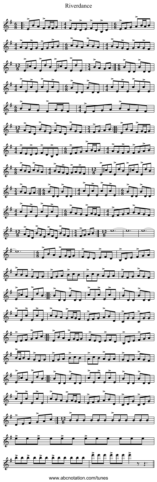 Riverdance - staff notation