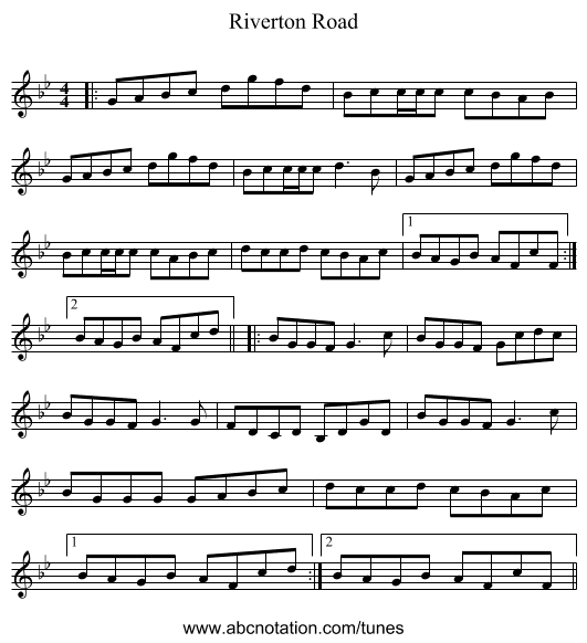 Riverton Road - staff notation