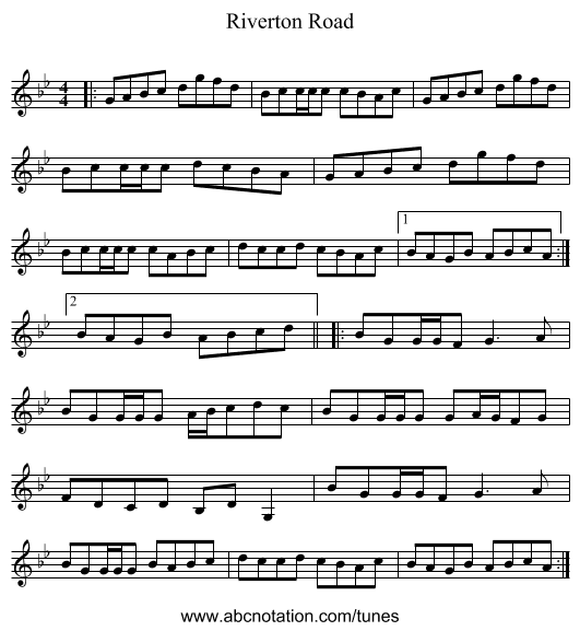 Riverton Road - staff notation