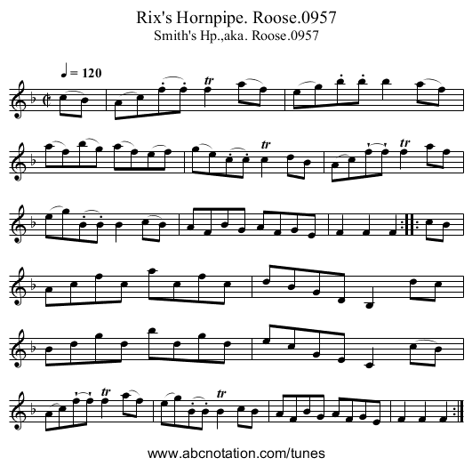Rix's Hornpipe. Roose.0957 - staff notation
