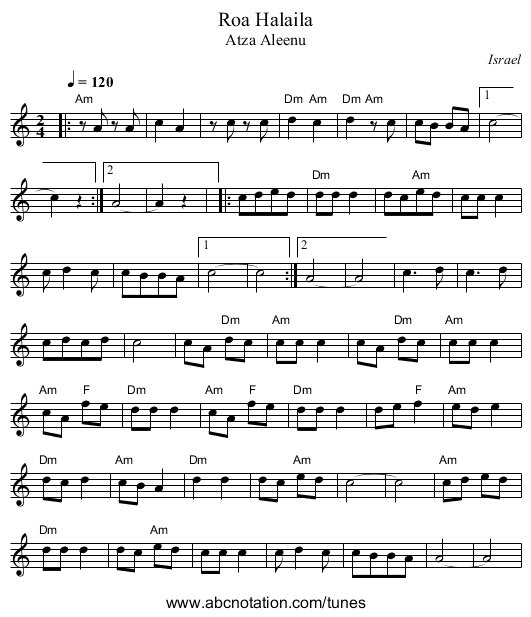 Roa Halaila - staff notation