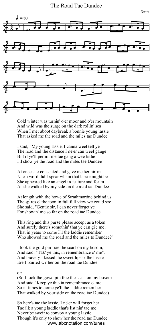 Road Tae Dundee, The - staff notation
