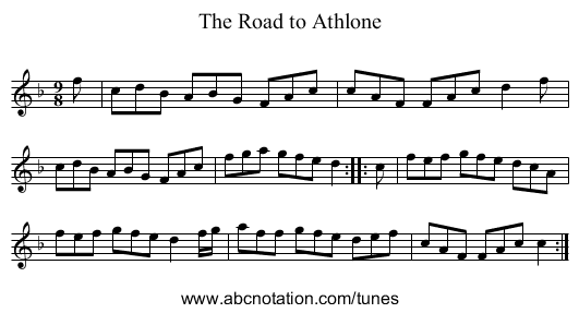 Road to Athlone, The - staff notation