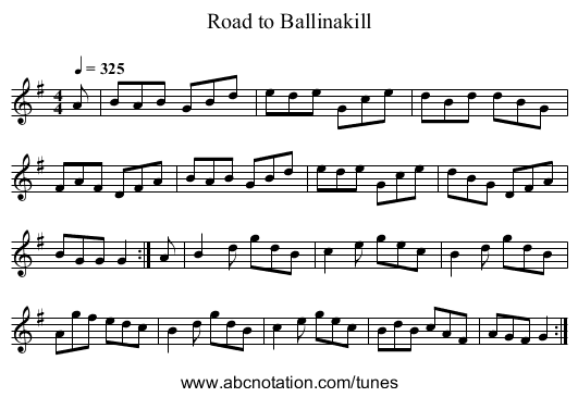 Road to Ballinakill - staff notation