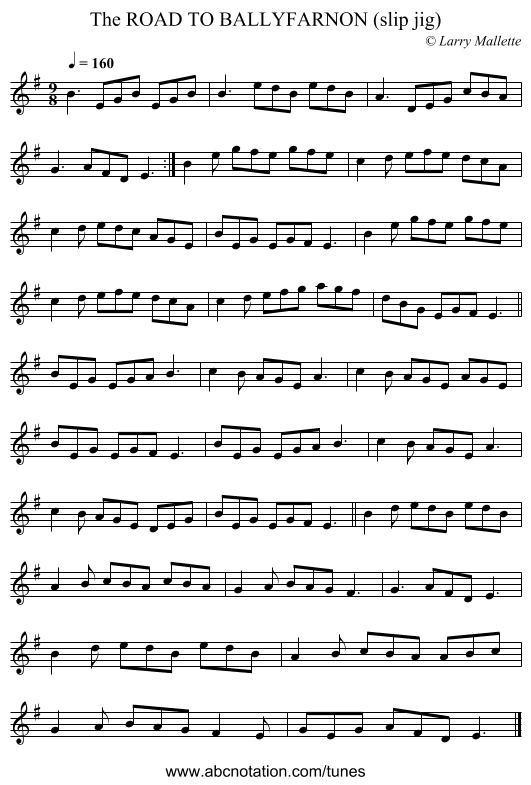 ROAD TO BALLYFARNON (slip jig), The - staff notation