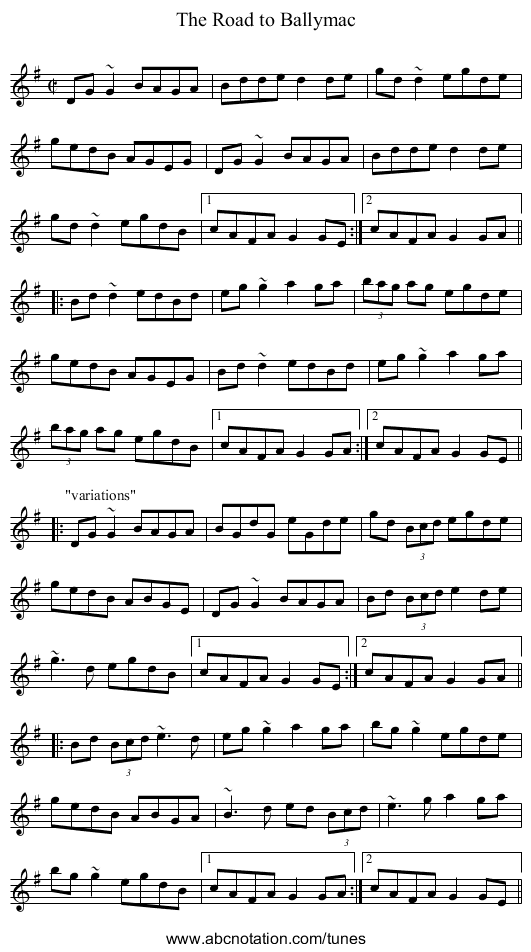 Road to Ballymac, The - staff notation