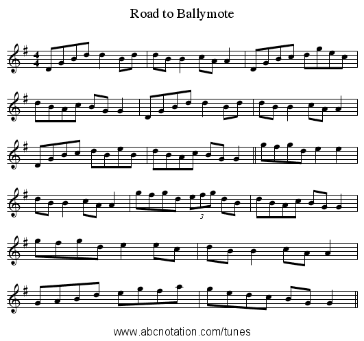 Road to Ballymote - staff notation