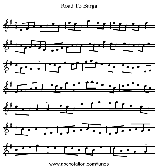 Road To Barga - staff notation