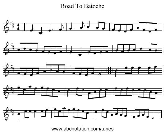 Road To Batoche - staff notation