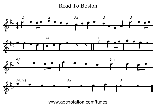 Road To Boston - staff notation