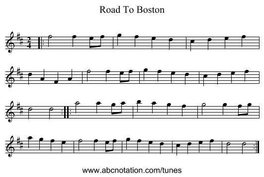 Road To Boston - staff notation