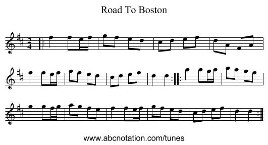 Road To Boston - staff notation