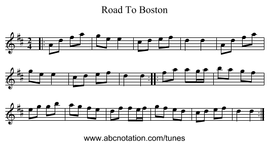 Road To Boston - staff notation