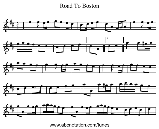 Road To Boston - staff notation