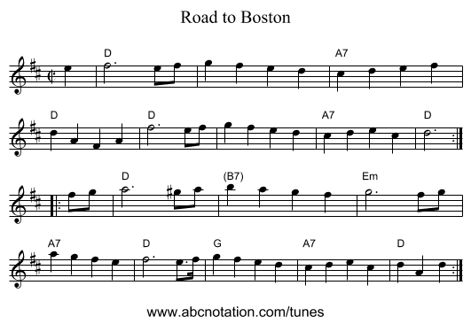 Road to Boston - staff notation