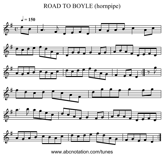 ROAD TO BOYLE (hornpipe) - staff notation
