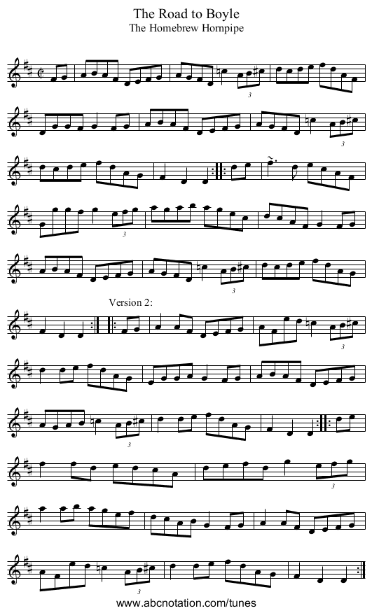 Road to Boyle, The - staff notation