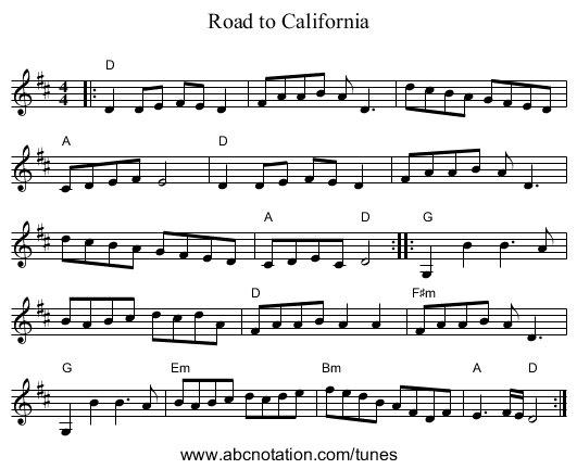 Road to California - staff notation
