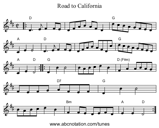 Road to California - staff notation