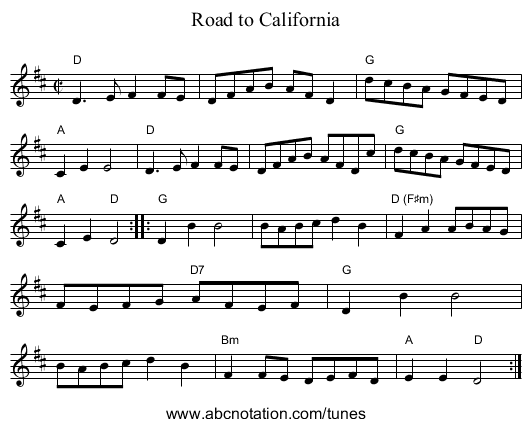 Road to California - staff notation