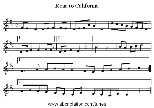 Road to California - staff notation