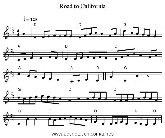 Road to California - staff notation