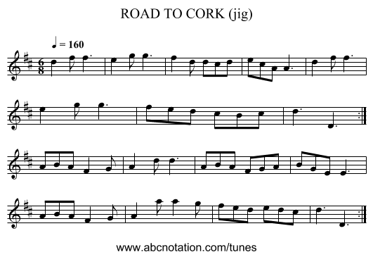 ROAD TO CORK (jig) - staff notation
