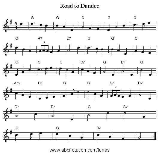 Road to Dundee - staff notation