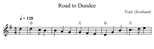Road to Dundee - staff notation