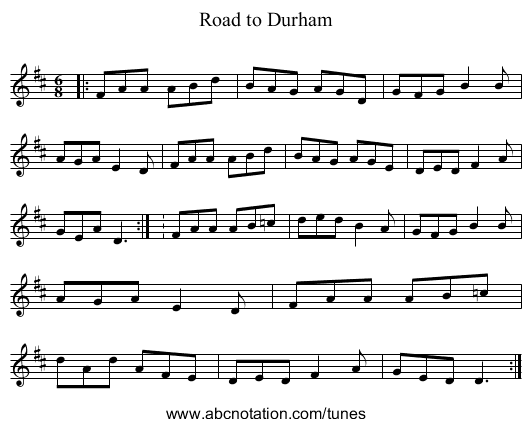 Road to Durham - staff notation
