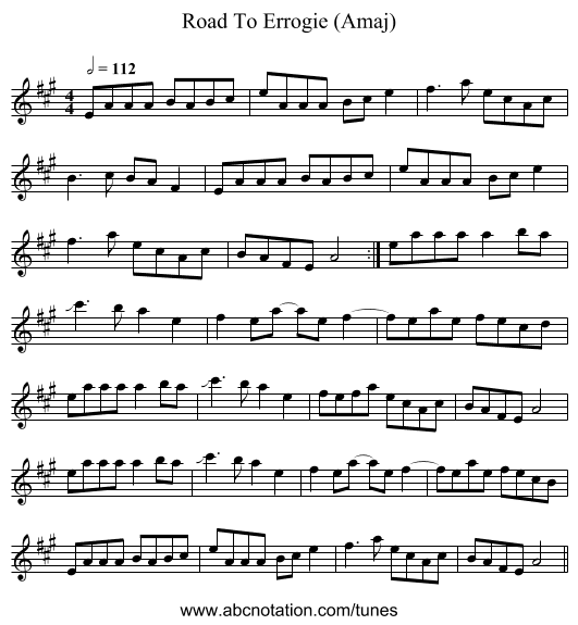 Road To Errogie (Amaj) - staff notation