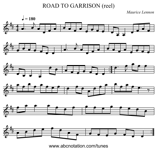 ROAD TO GARRISON (reel) - staff notation