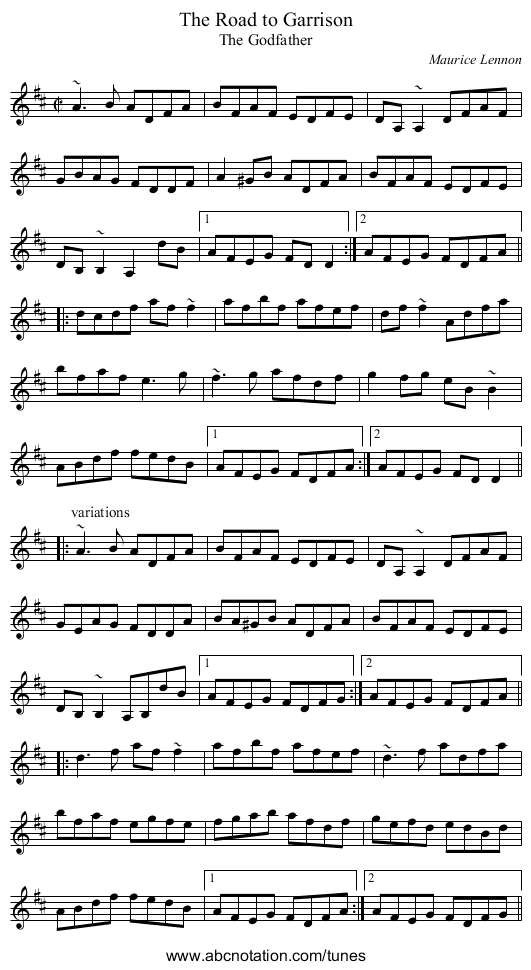 Road to Garrison, The - staff notation