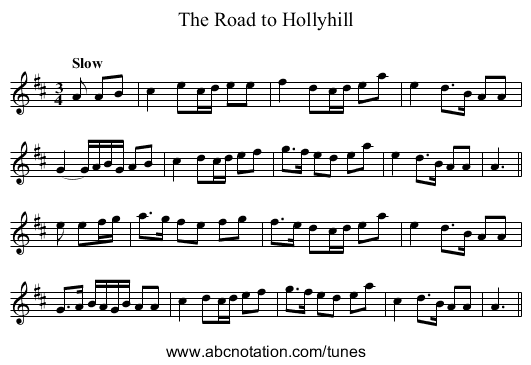 Road to Hollyhill, The - staff notation
