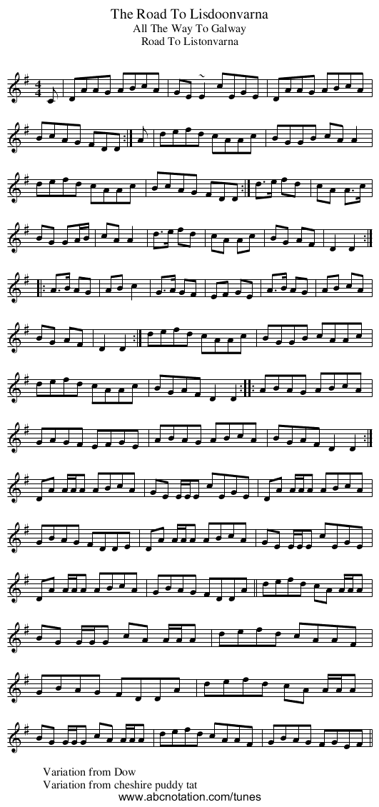 Road To Lisdoonvarna, The - staff notation