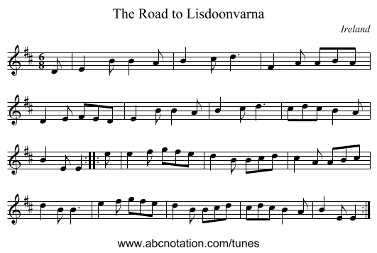 Road to Lisdoonvarna, The - staff notation