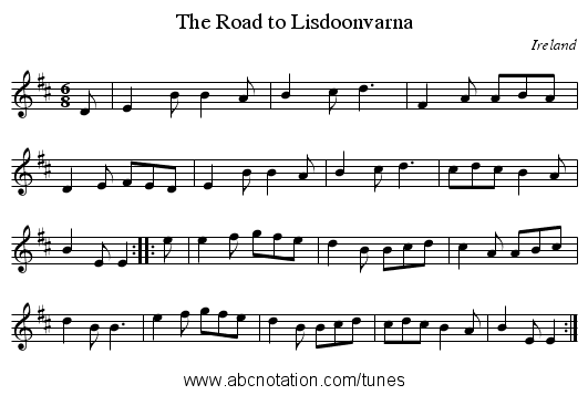 Road to Lisdoonvarna, The - staff notation