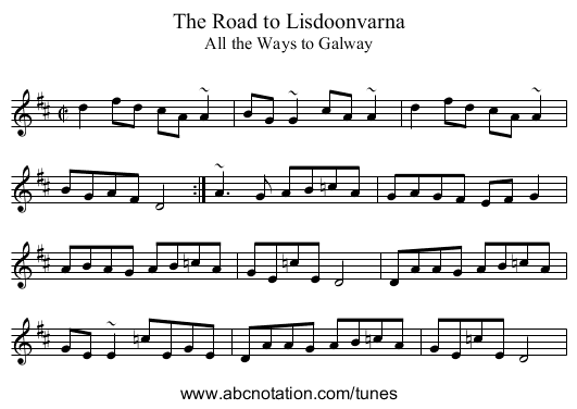 Road to Lisdoonvarna, The - staff notation