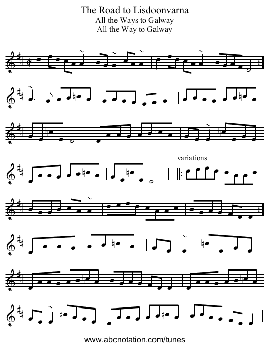 Road to Lisdoonvarna, The - staff notation