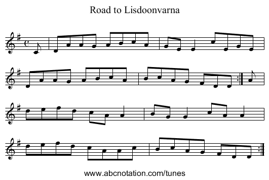 Road to Lisdoonvarna - staff notation